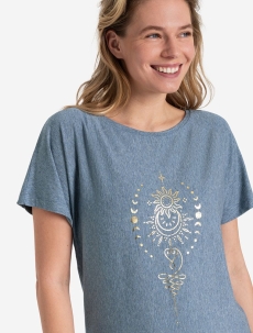 Shirt women blue-melange gold