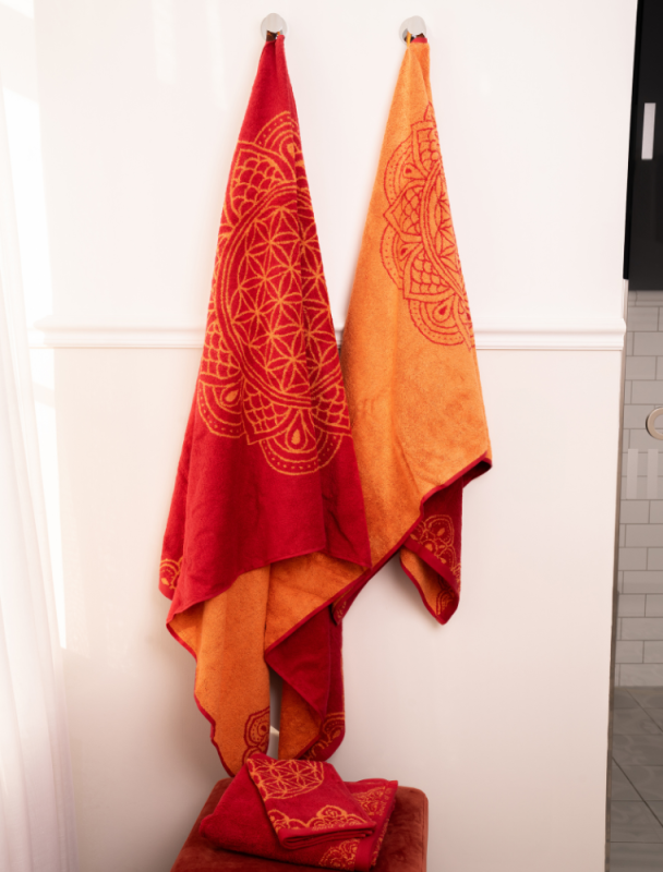 Frotteet�cher &quote;Happy Flower of Life&quote; rubinrot/koralle