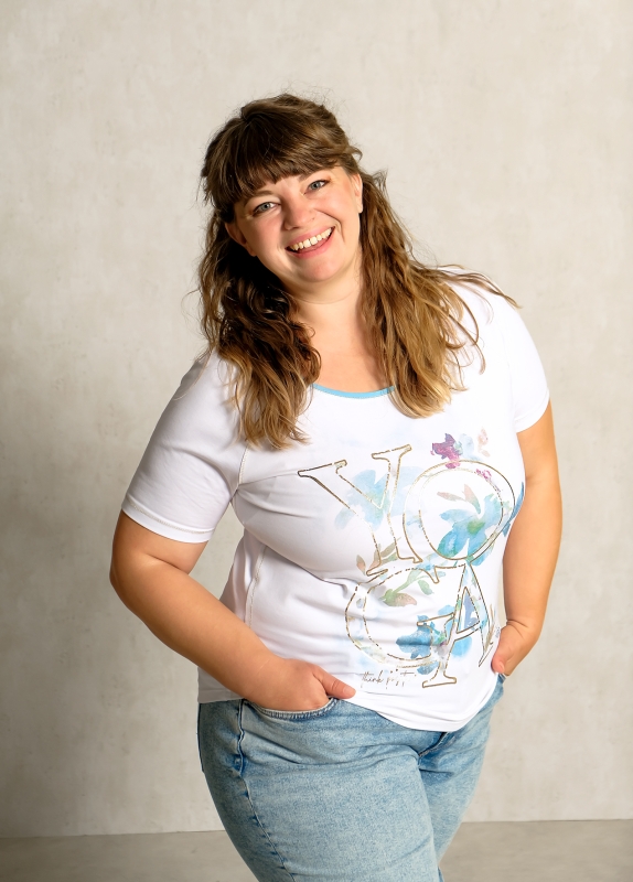 Raglan-Shirt &quote;OM Yoga Flower&quote; - wei�-blau-gold