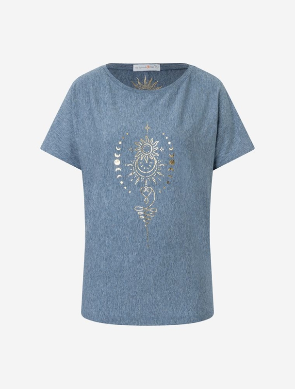 Shirt women blue-melange gold