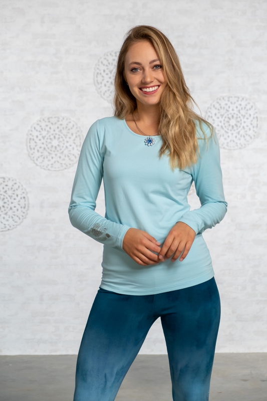 Langarm-Shirt &quote;Chakra Flower&quote; - blue breeze